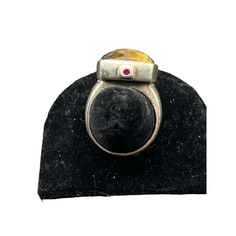 Elle sterling silver 925 Tigers Eye cushion multifaceted cut ring with signature